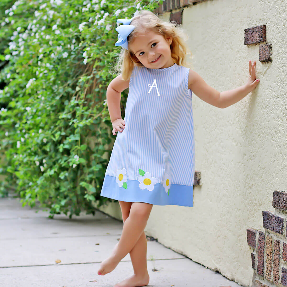 Blue Daisy Stripe Dress - Image 4