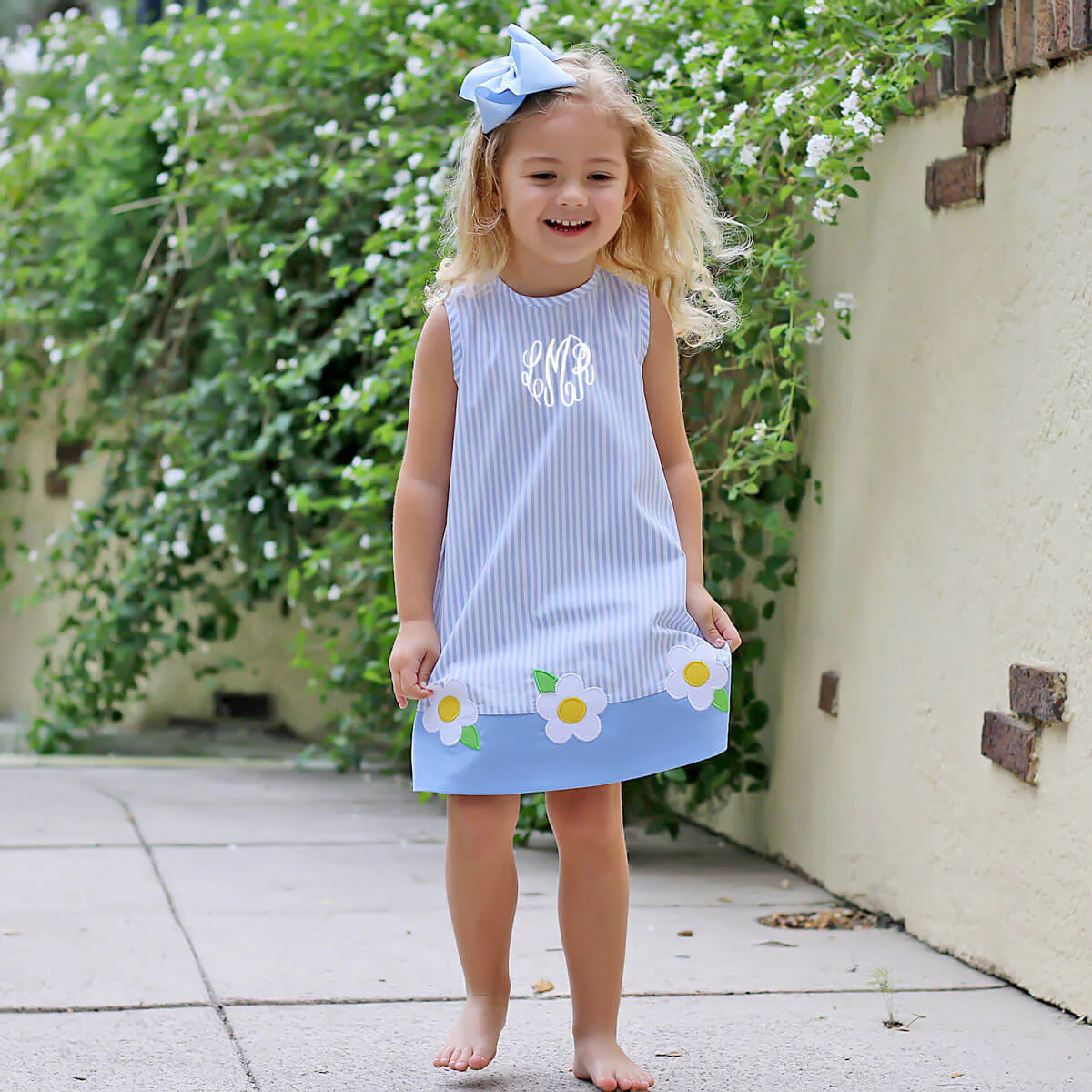 Blue Daisy Stripe Dress - Image 5
