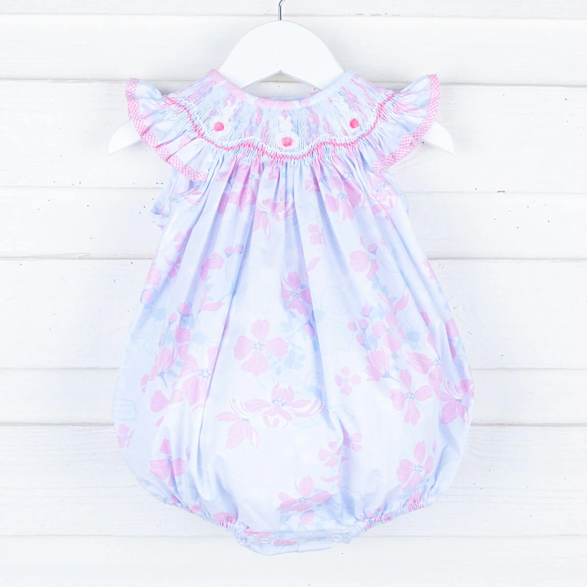 Blue Floral Bunny Smocked Bubble - Image 2