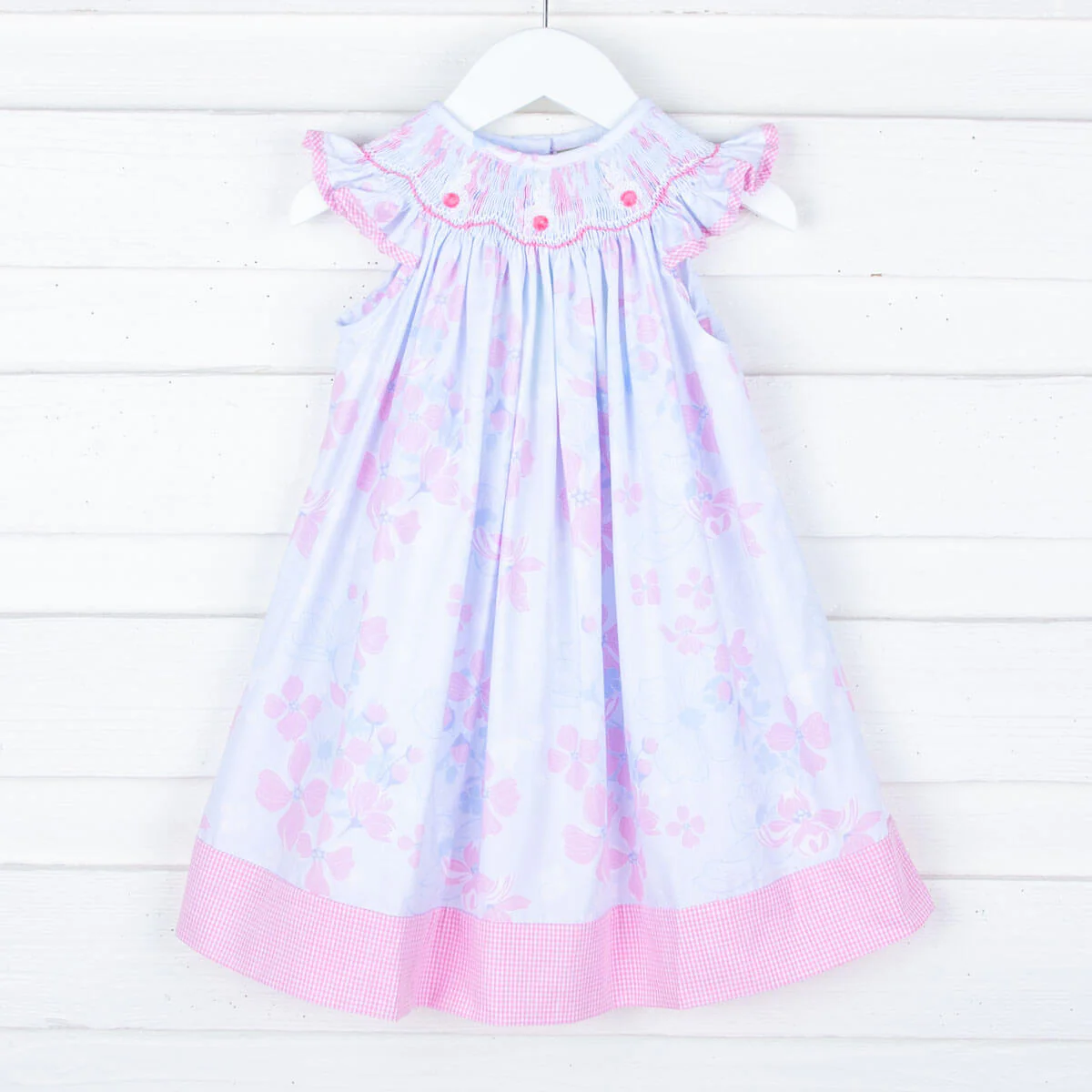 Blue Floral Bunny Smocked Dress - Image 2