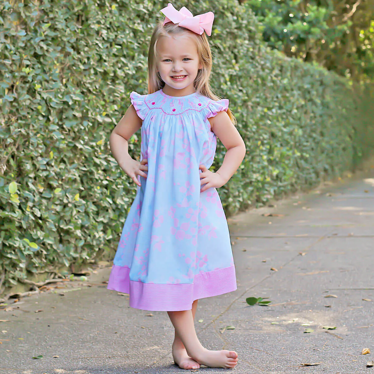 Blue Floral Bunny Smocked Dress - Image 4