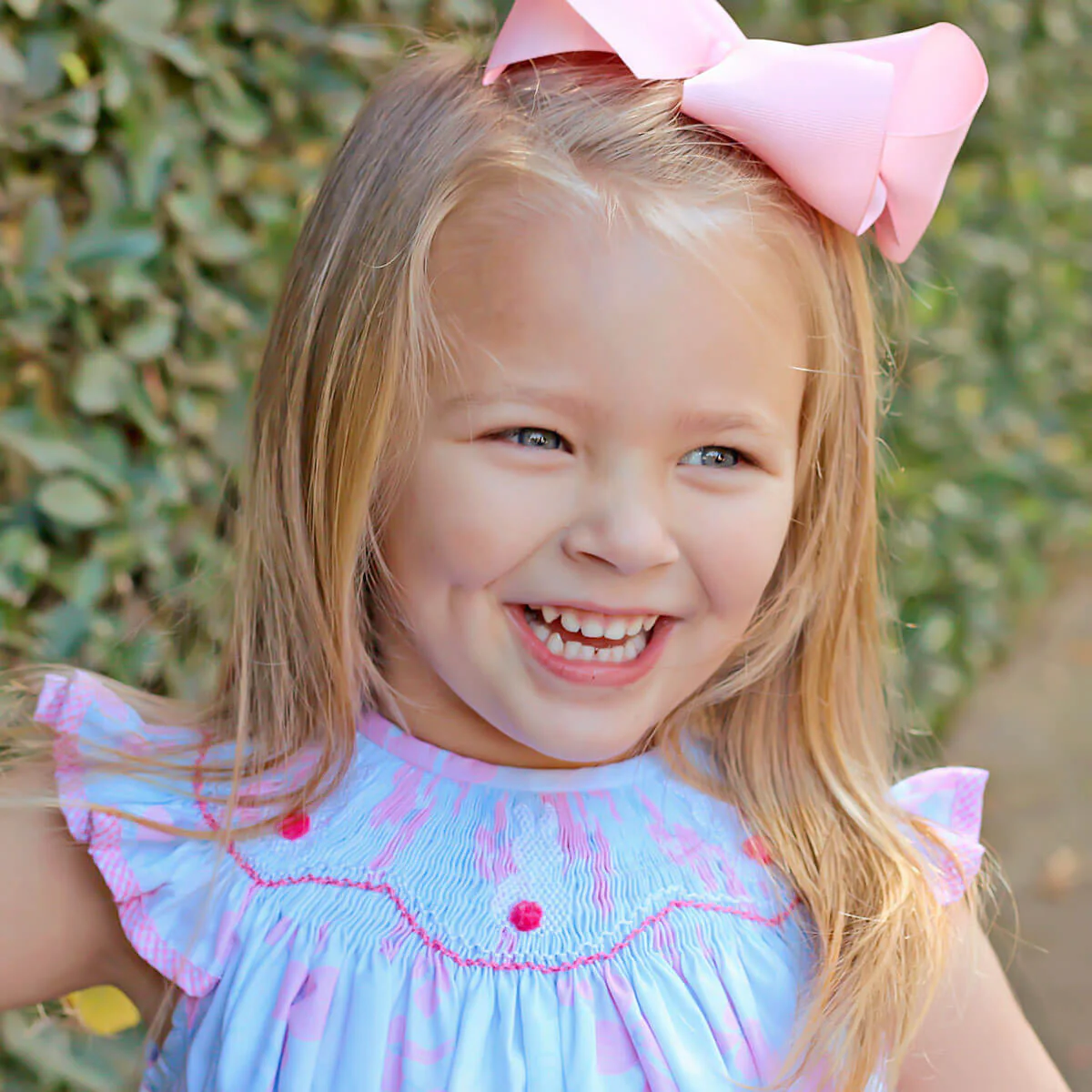 Blue Floral Bunny Smocked Dress - Image 5