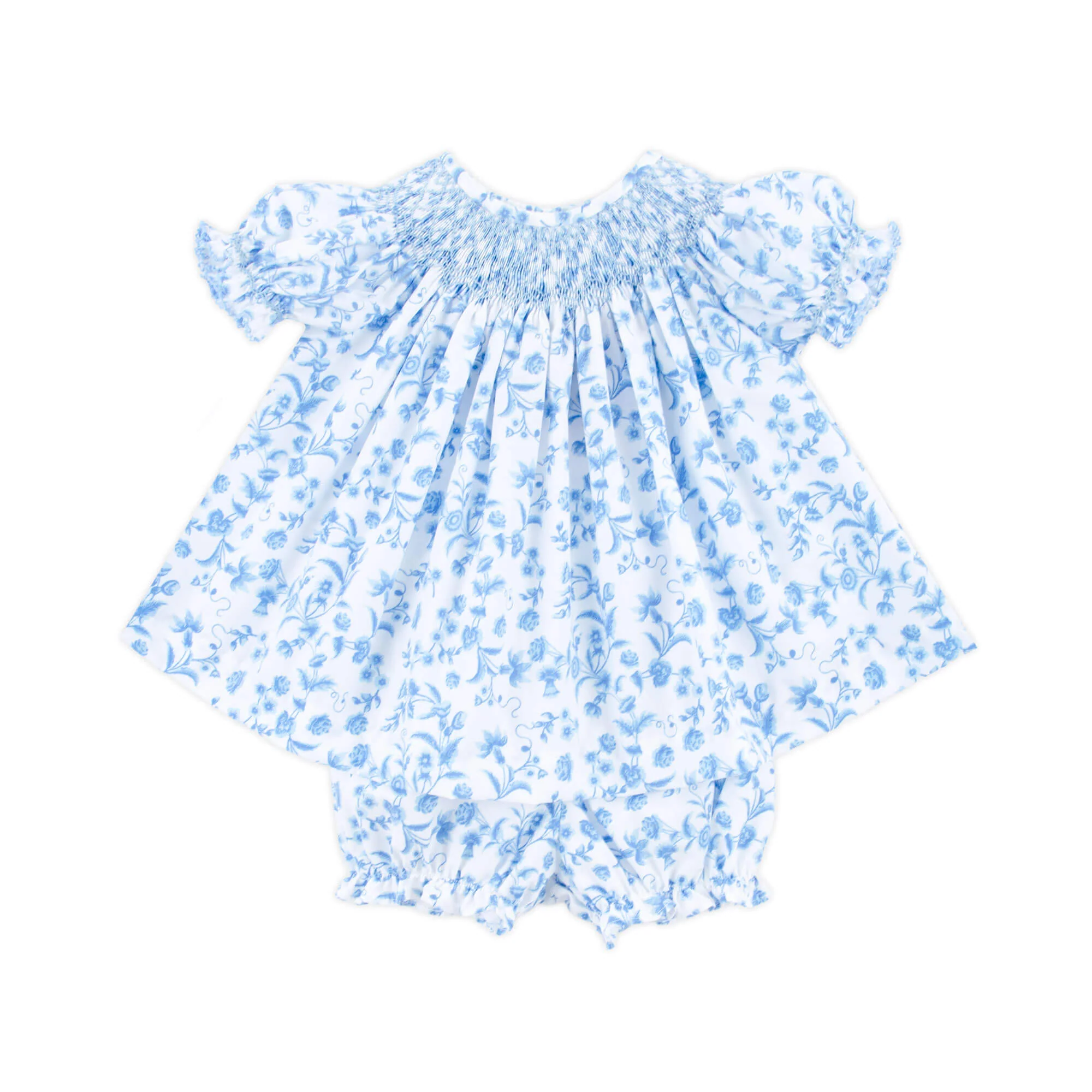 Blue Floral Smocked Bishop Bloomer Set - Image 2