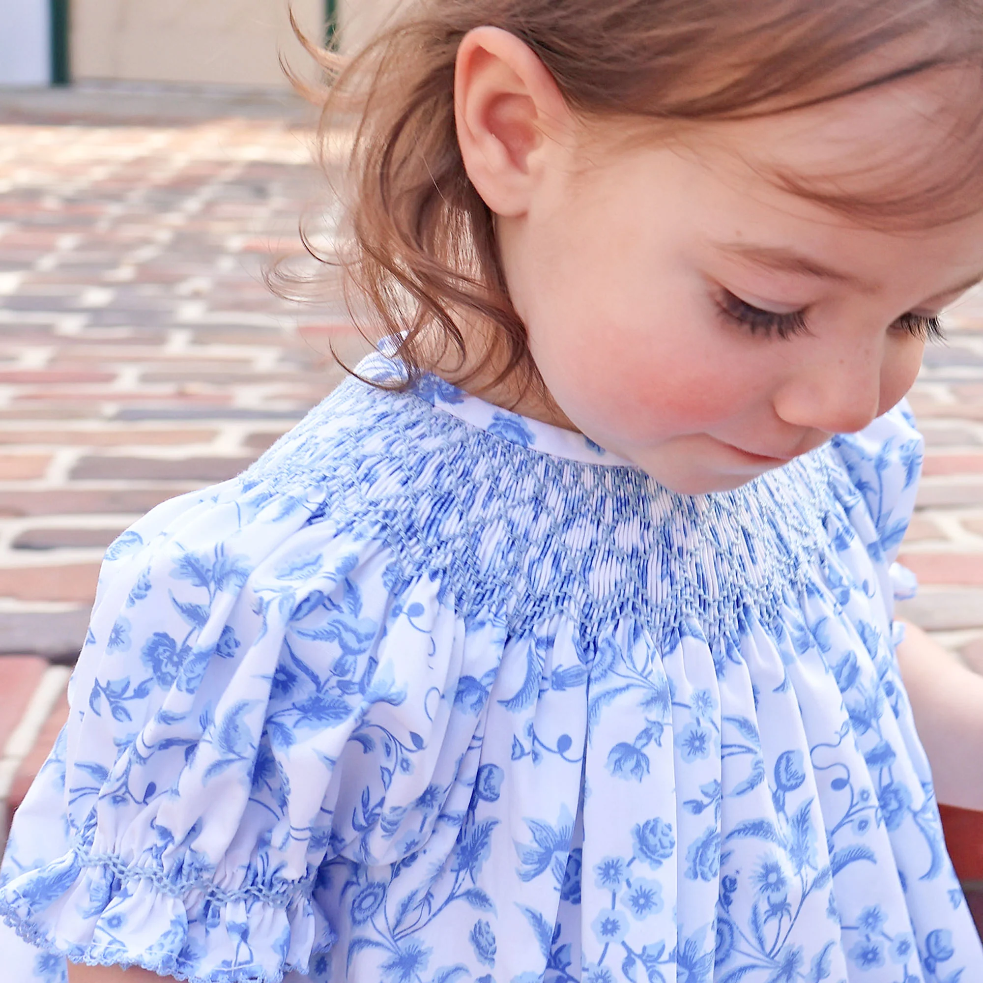 Blue Floral Smocked Bishop Bloomer Set - Image 3