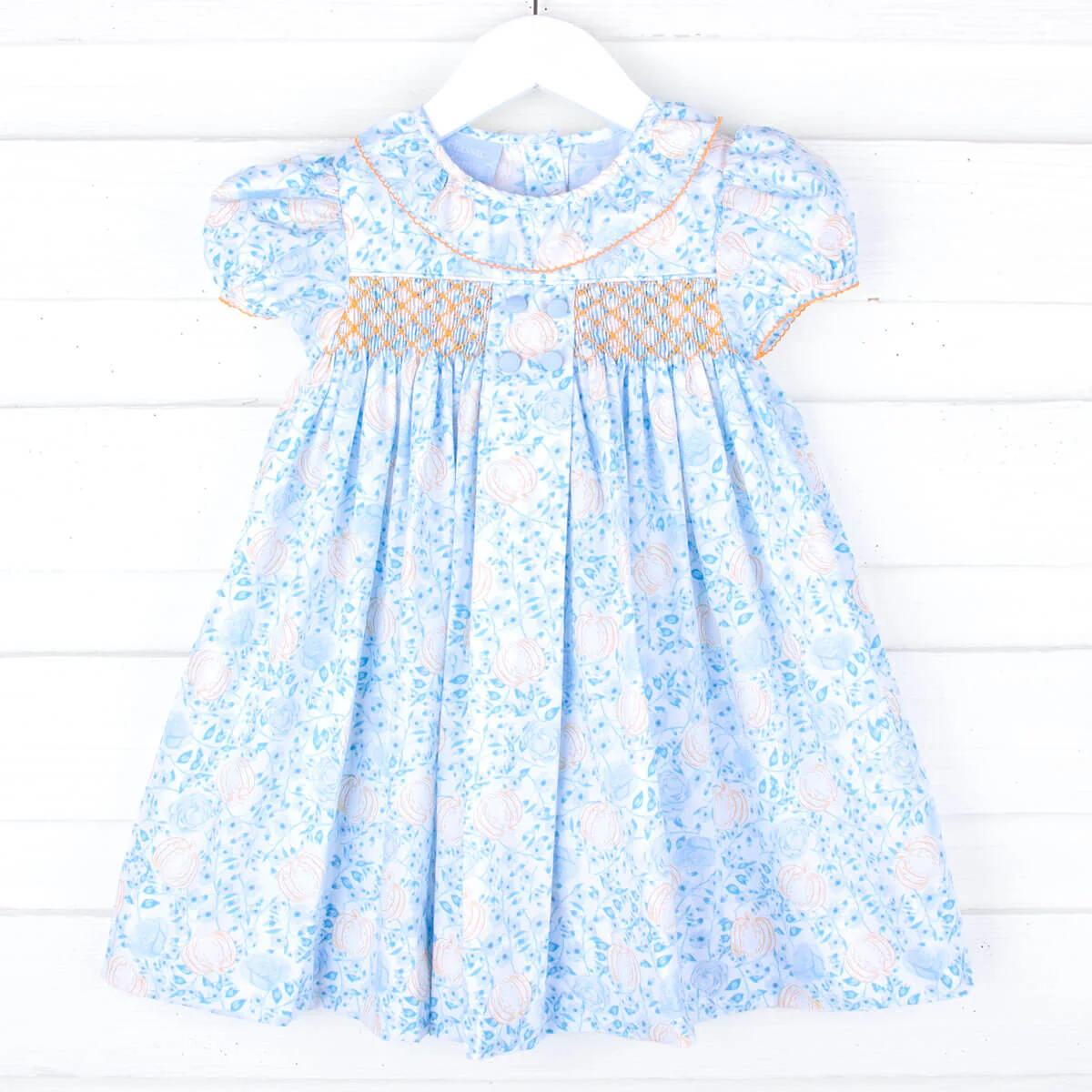 Blue Floral Pumpkin Smocked Beth Dress - Image 2