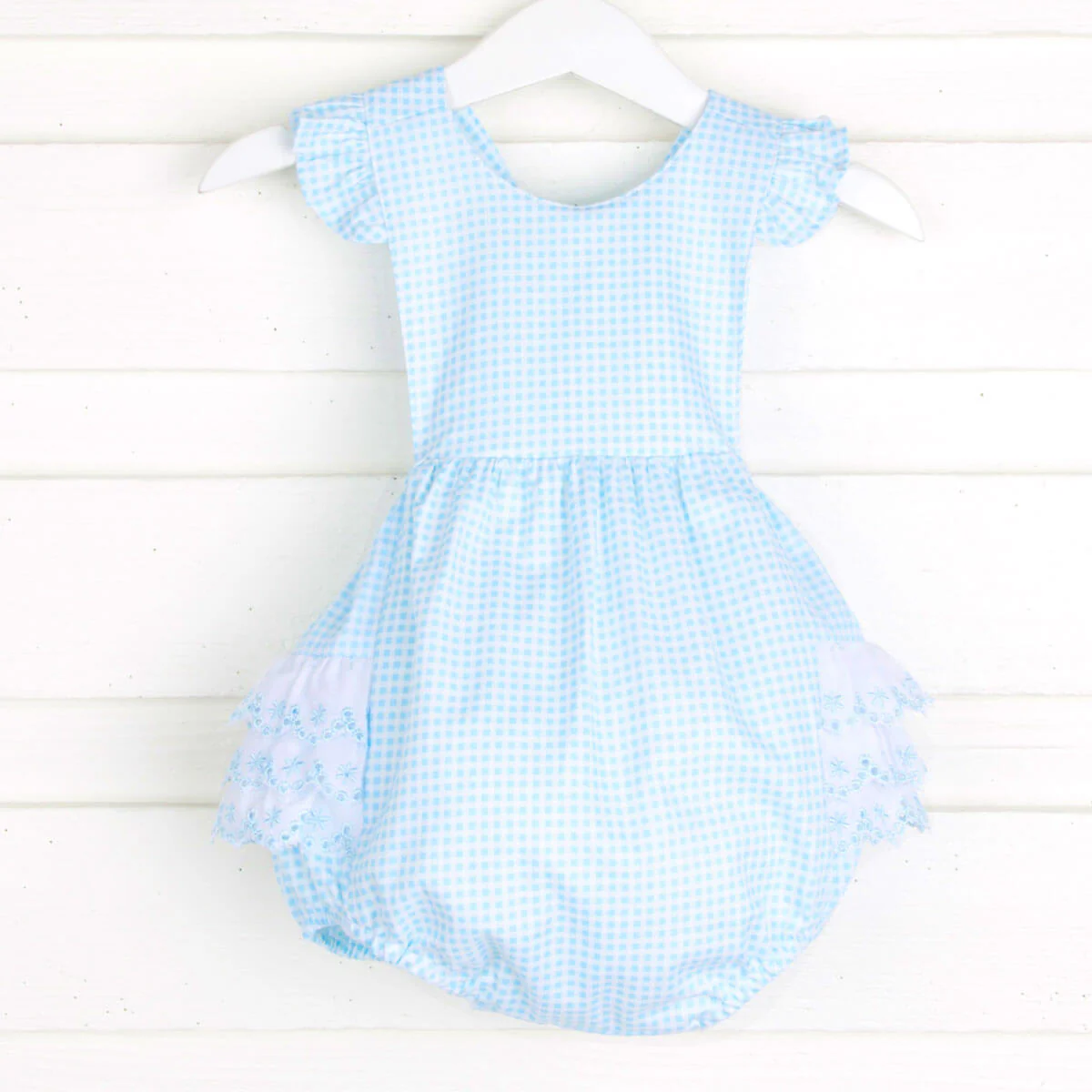 Blue Gingham Eyelet Ruffle Bubble - Image 2
