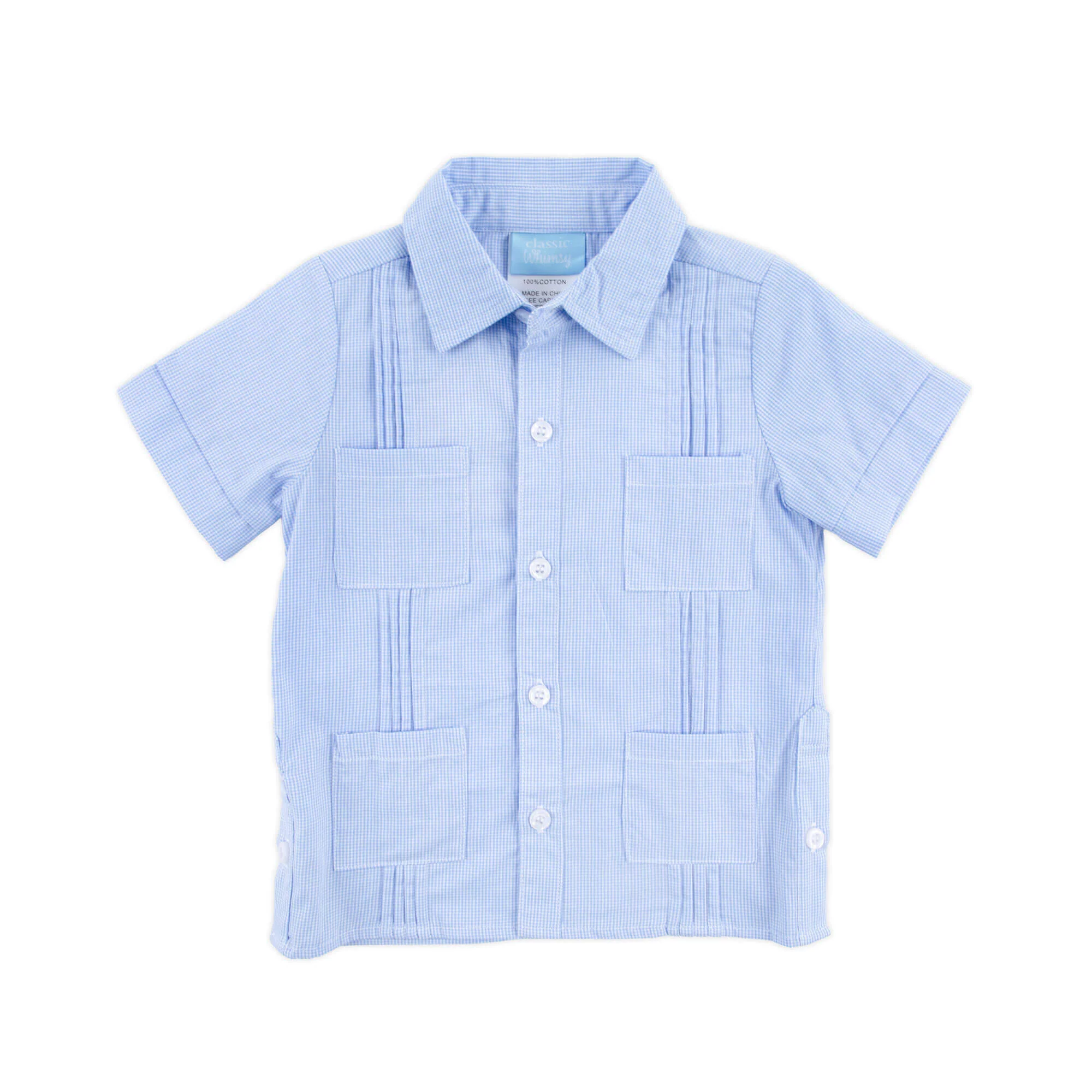 Blue Gingham Guayabera Shirt - Image 2