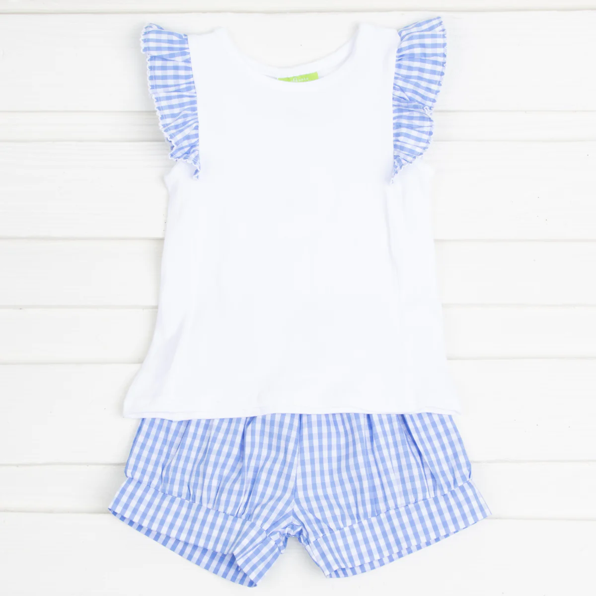 Blue Gingham Ruffle Front Short Set - Image 2