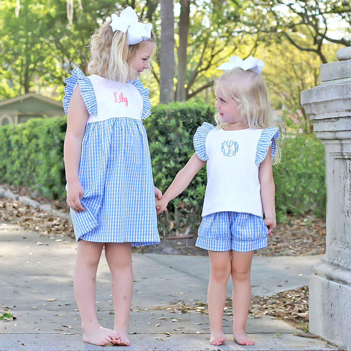 Blue Gingham Ruffle Front Short Set - Image 6