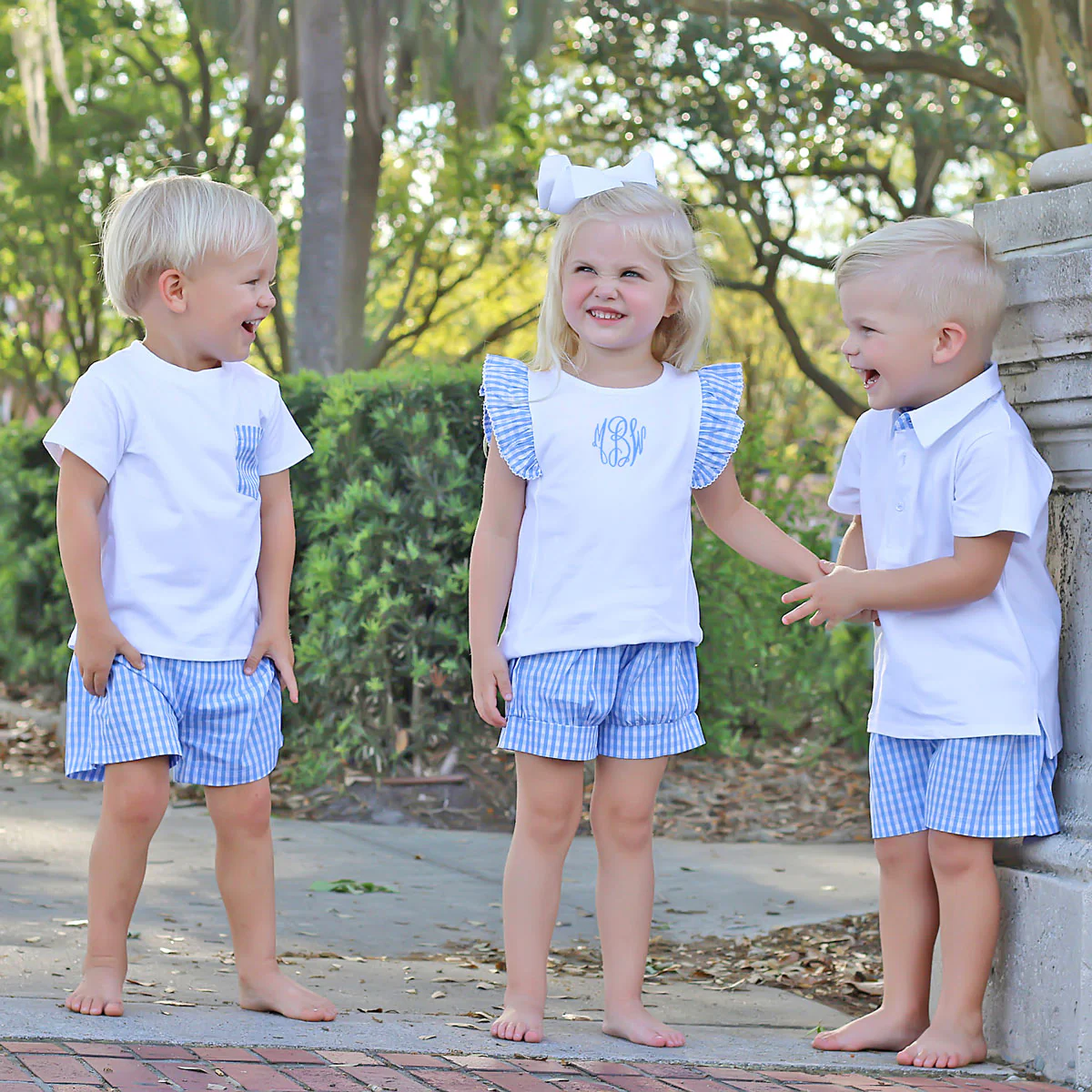 Blue Gingham Ruffle Front Short Set - Image 8