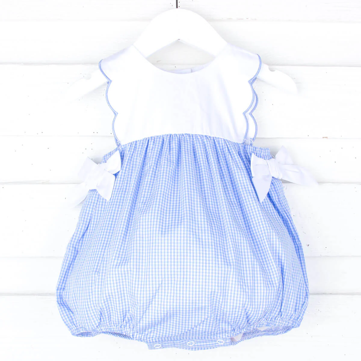 Blue Gingham Scalloped Bib Bubble - Image 2
