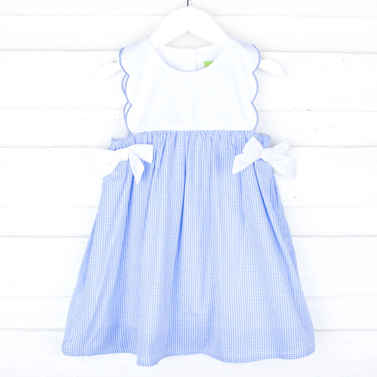 Blue Gingham Scalloped Bib Dress - Image 2