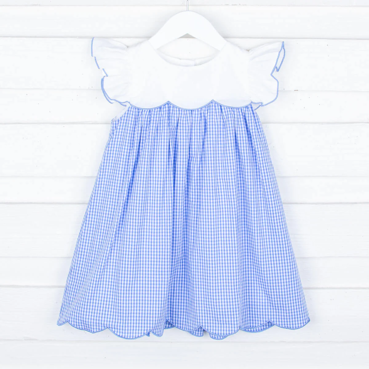 Blue Gingham Scalloped Amelia Dress - Image 3