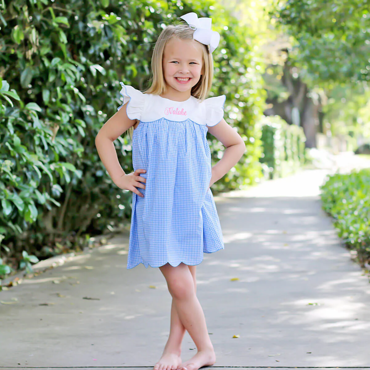 Blue Gingham Scalloped Amelia Dress - Image 4