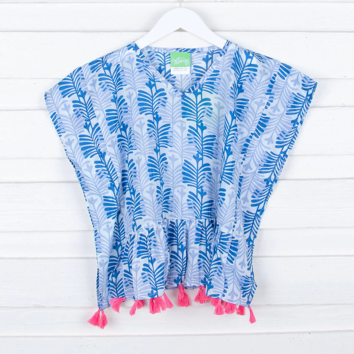 Blue Leaf Print Swim Cover Up - Image 2