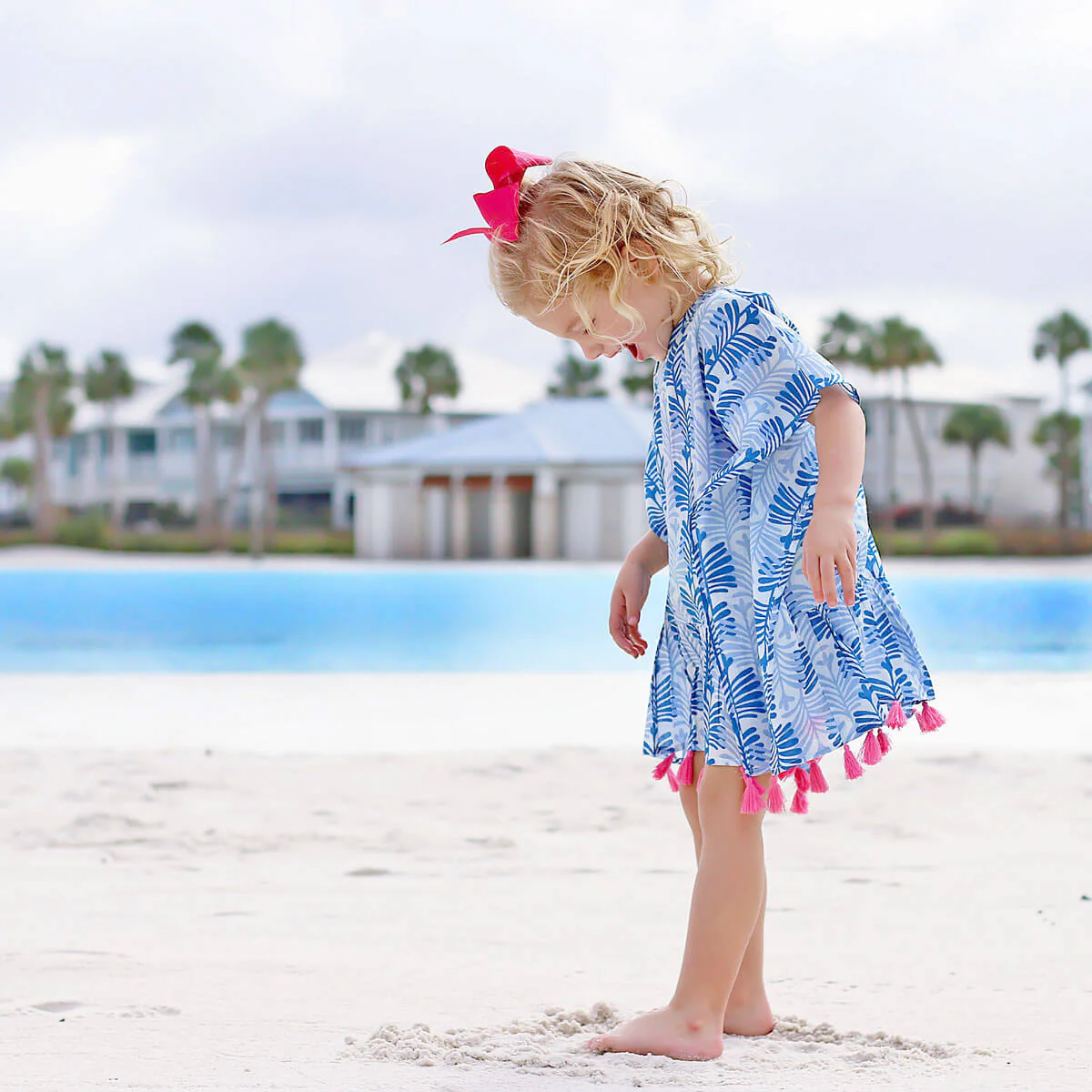 Blue Leaf Print Swim Cover Up - Image 4