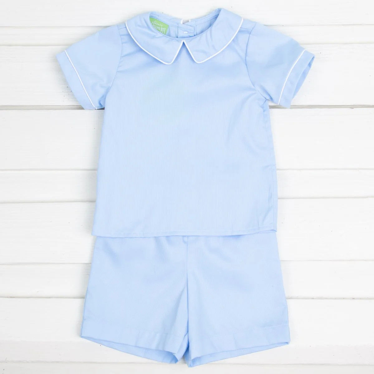 Blue Pique Boy Collared Short Set - Image 2