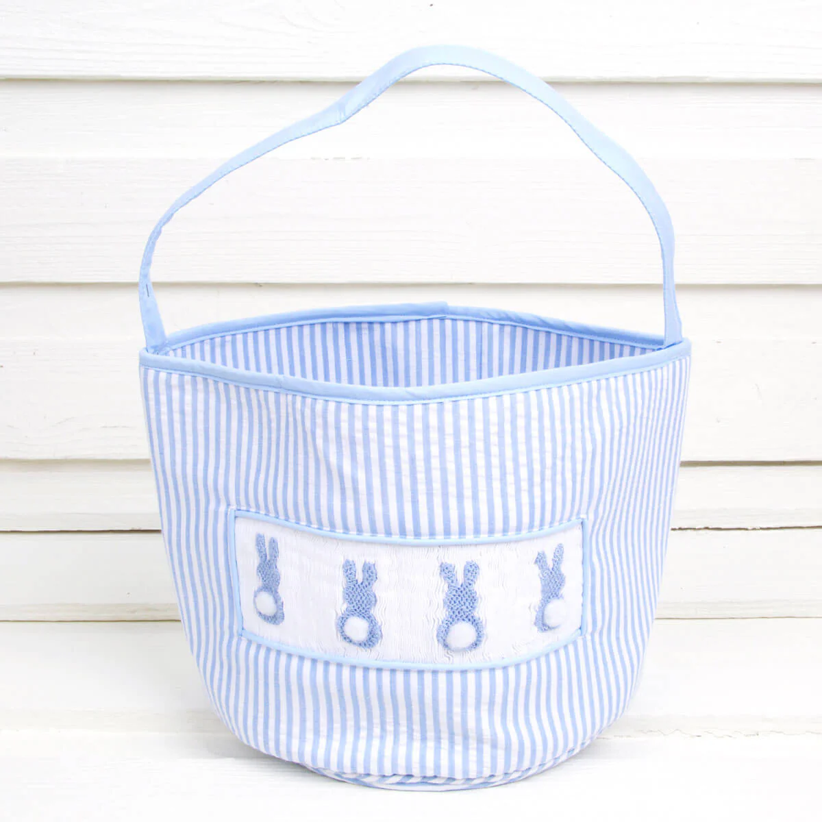 Blue Seersucker Stripe Easter Basket - Image 2