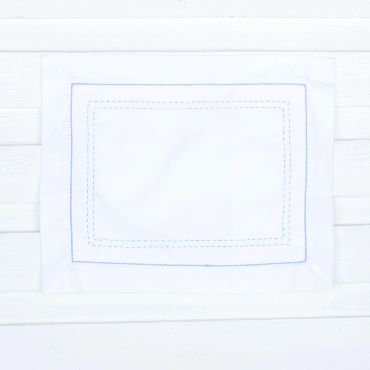 White & Blue Stitched Monogram Pillowcase - Image 2