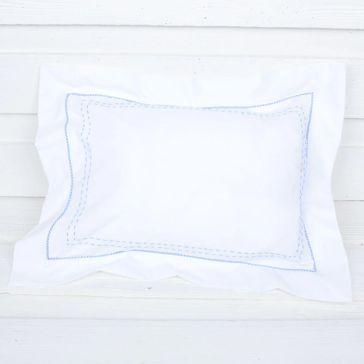 White & Blue Stitched Monogram Pillowcase - Image 3