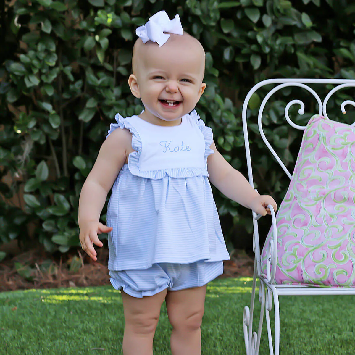 Stripe Knit Bib Bloomer Set - Image 2