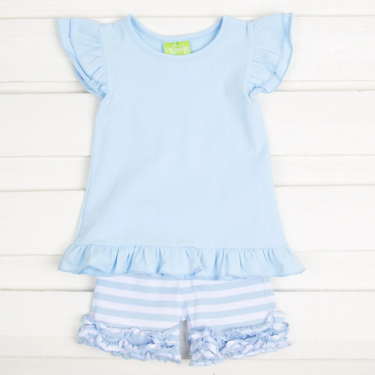 Blue Stripe Knit Ruffle Short Set - Image 2