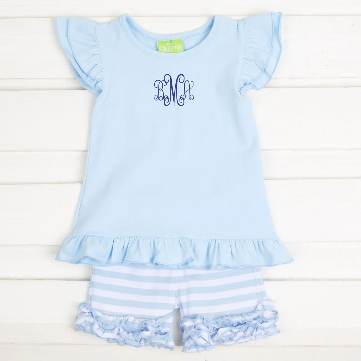Blue Stripe Knit Ruffle Short Set - Image 3