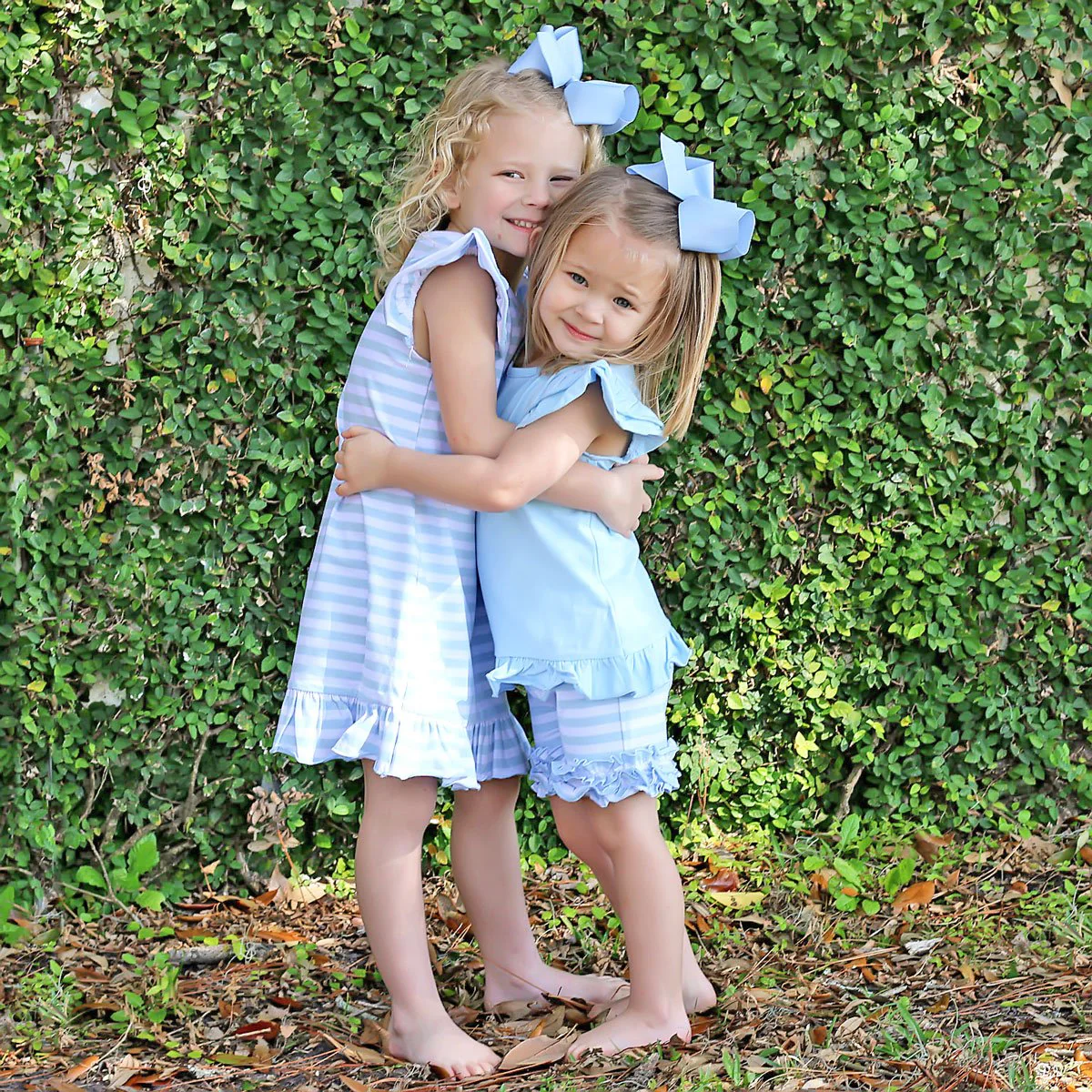 Blue Stripe Knit Ruffle Short Set - Image 4