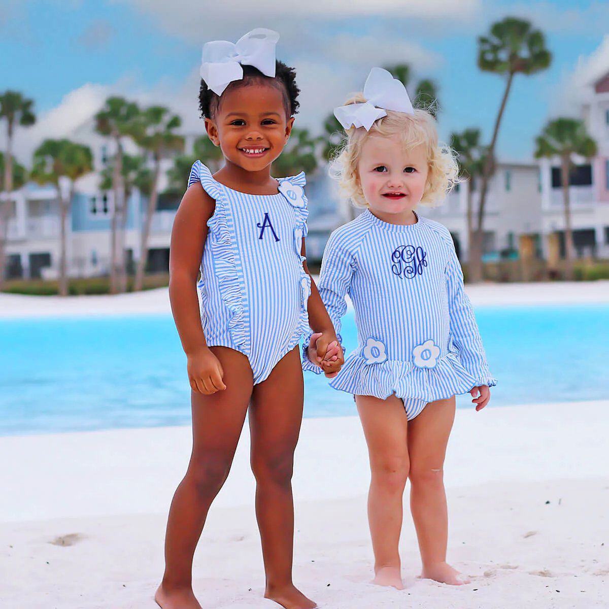 Daisy Blue Stripe Long Sleeve Swimsuit - Image 10