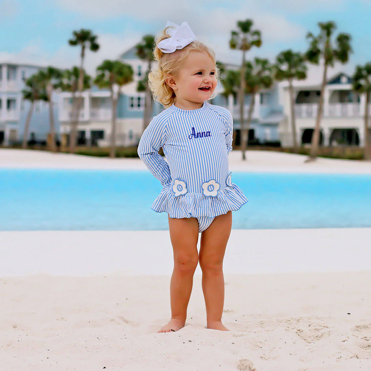 Daisy Blue Stripe Long Sleeve Swimsuit - Image 5