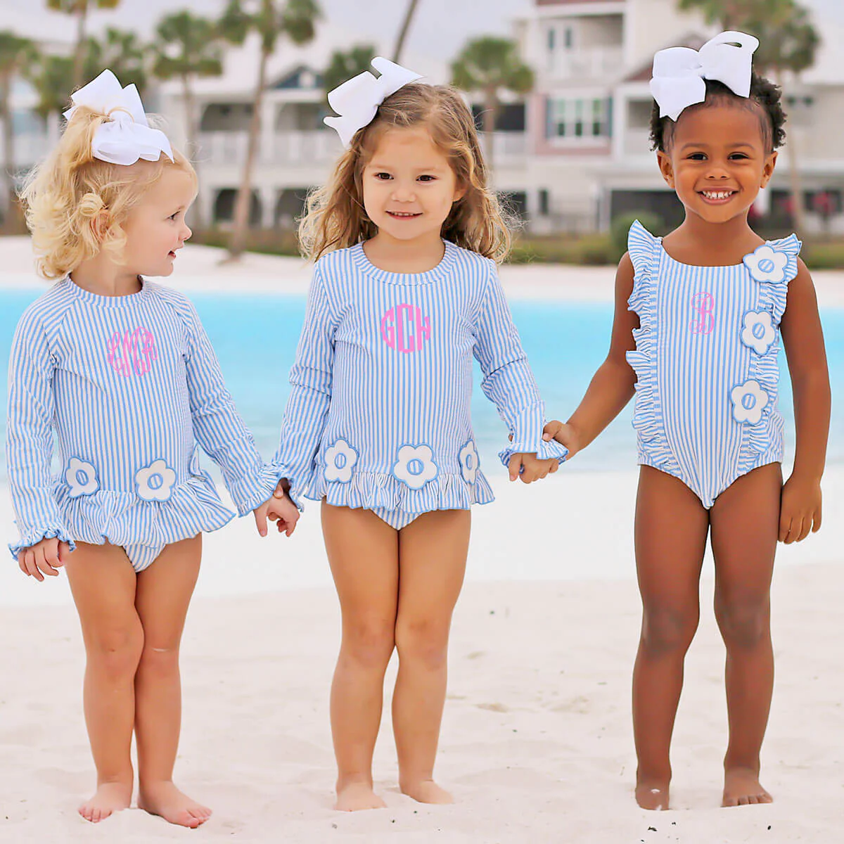 Daisy Blue Stripe Long Sleeve Swimsuit - Image 8