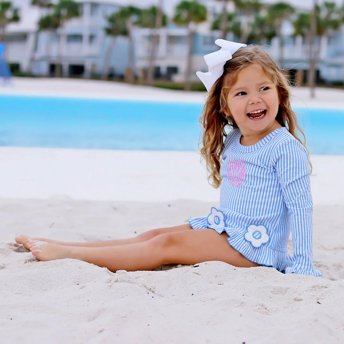 Daisy Blue Stripe Seersucker Rash Guard Set - Image 3