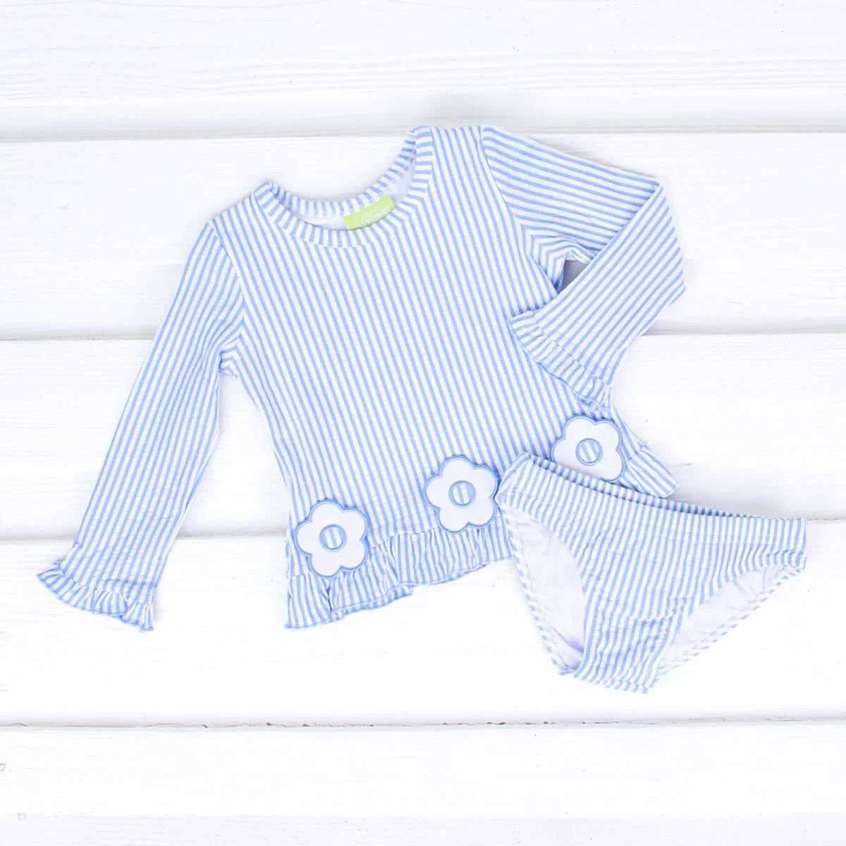 Daisy Blue Stripe Seersucker Rash Guard Set - Image 5