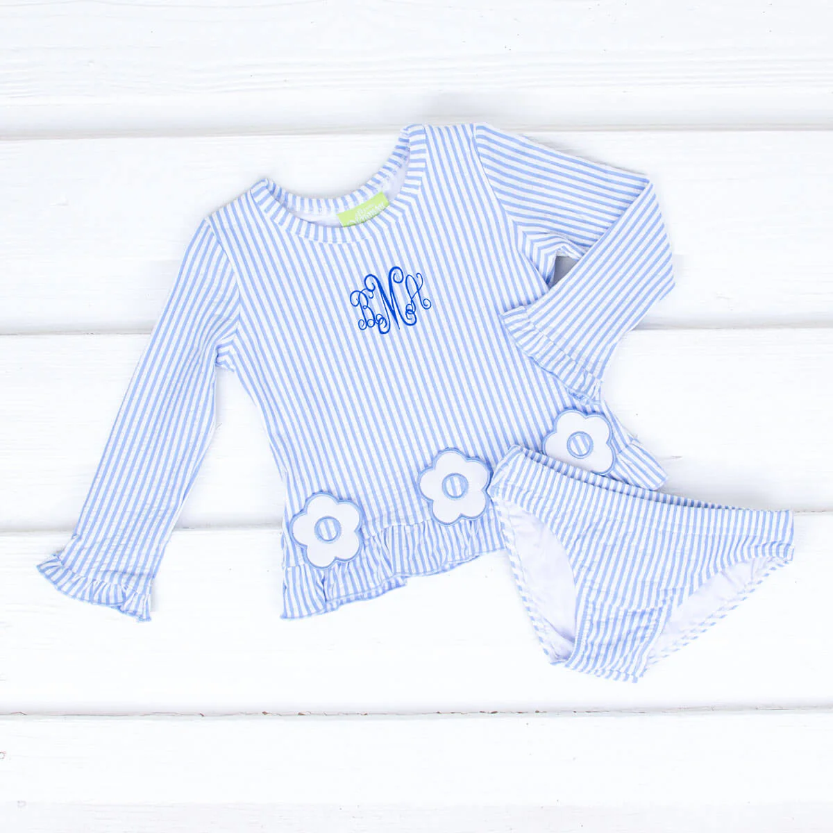 Daisy Blue Stripe Seersucker Rash Guard Set - Image 6