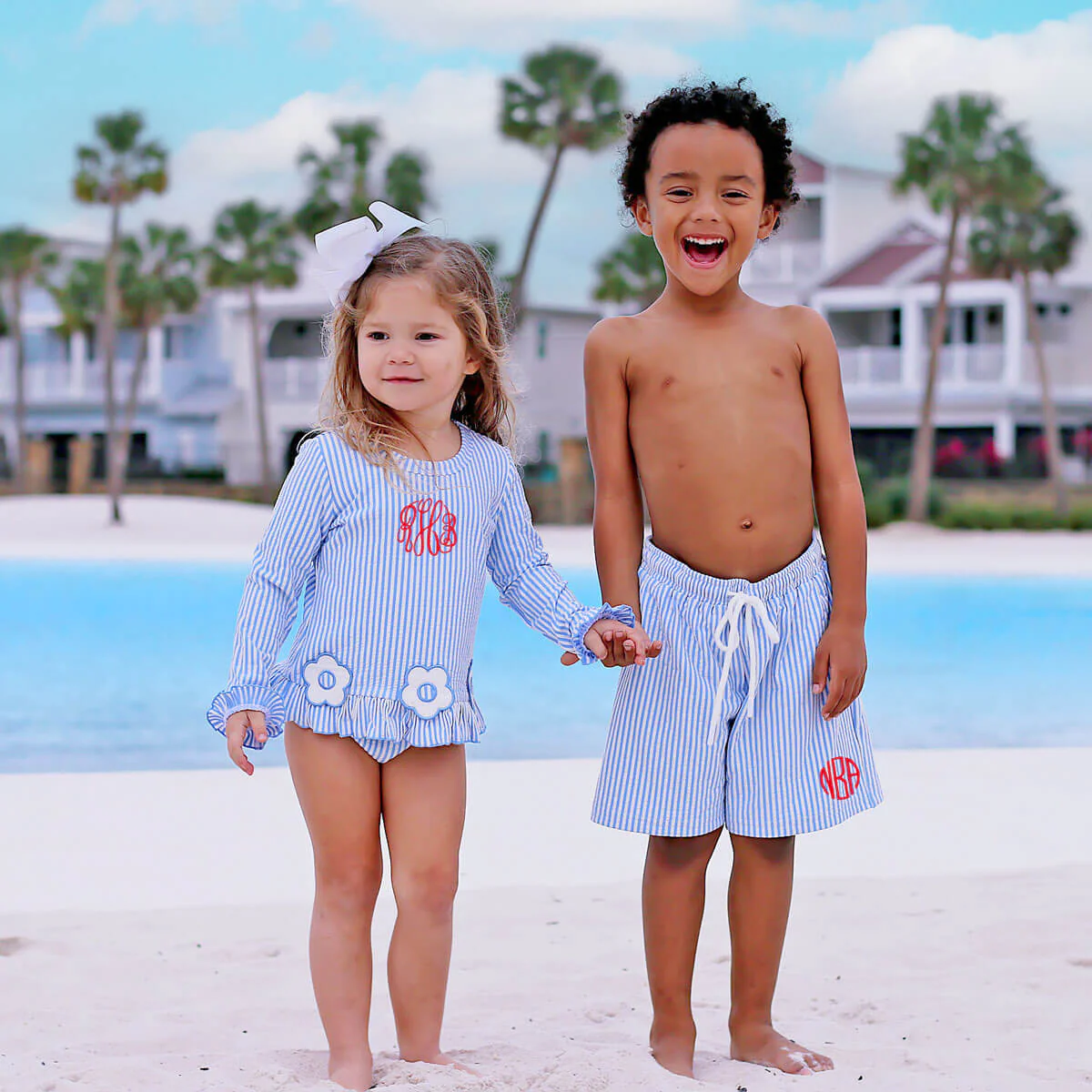 Daisy Blue Stripe Seersucker Rash Guard Set - Image 8