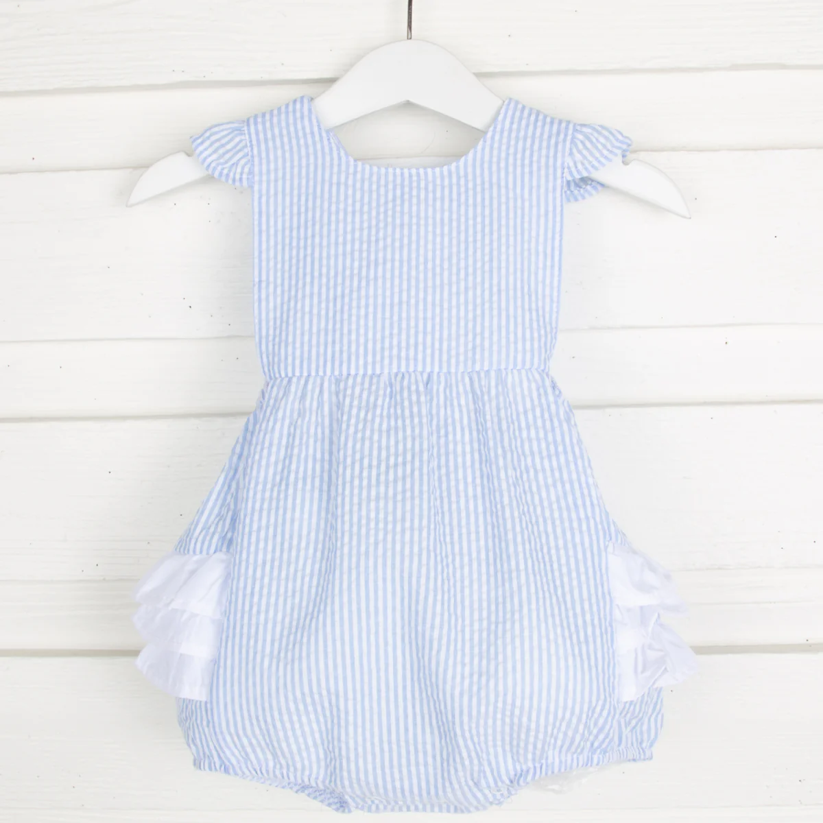 Blue Stripe Seersucker Ruffle Bubble - Image 2