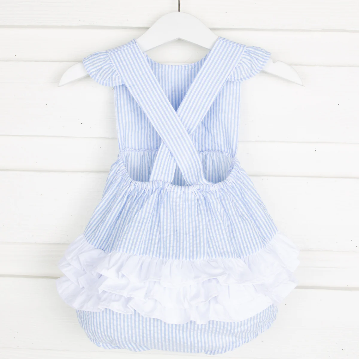 Blue Stripe Seersucker Ruffle Bubble - Image 4