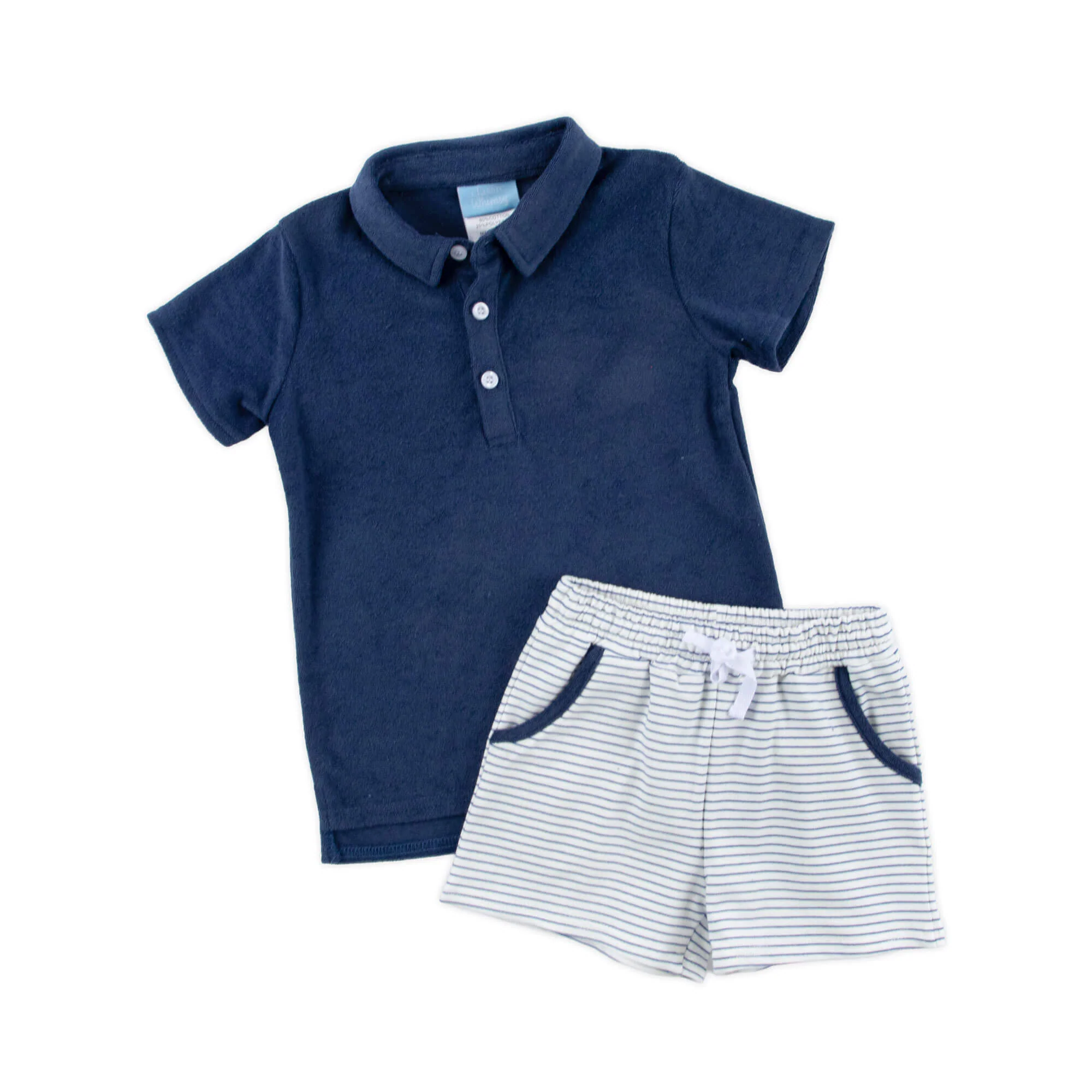 Navy Stripe Terry Polo Short Set - Image 2