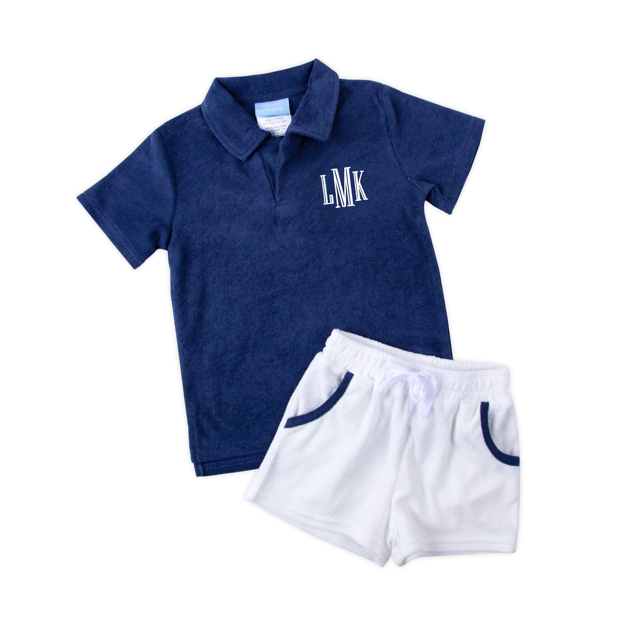 Navy Blue Terry Polo Short Set - Image 2