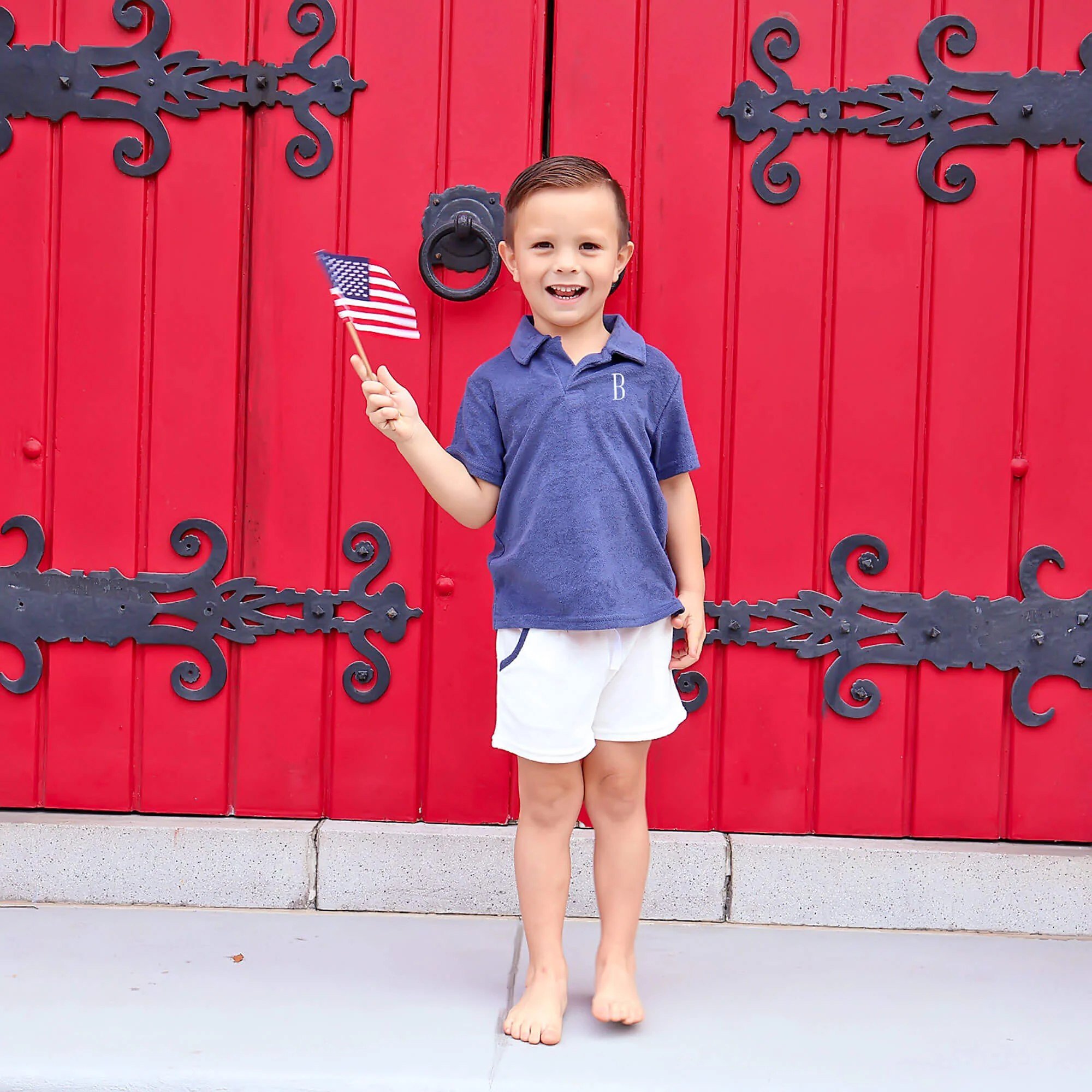 Navy Blue Terry Polo Short Set - Image 3