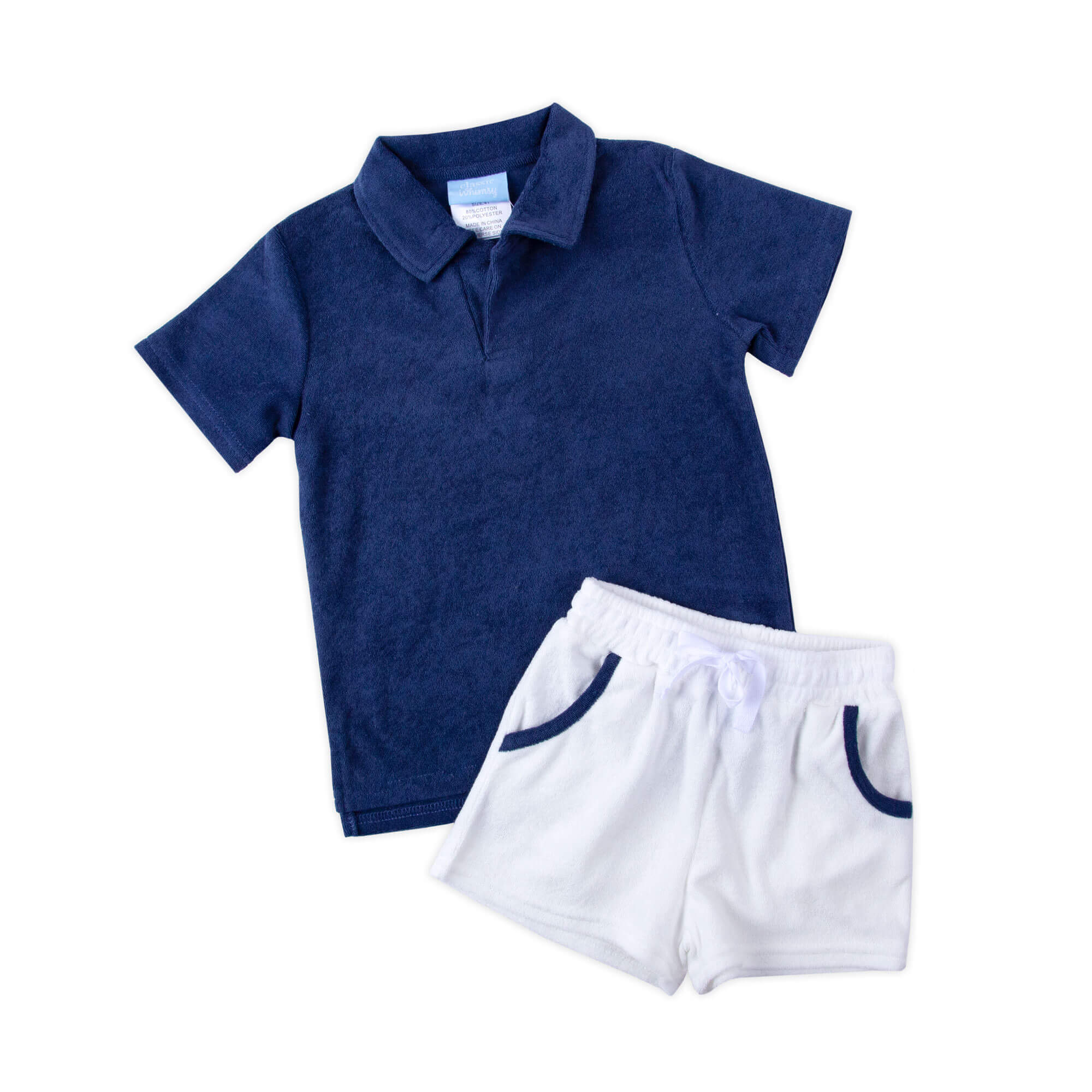 Navy Blue Terry Polo Short Set - Image 4