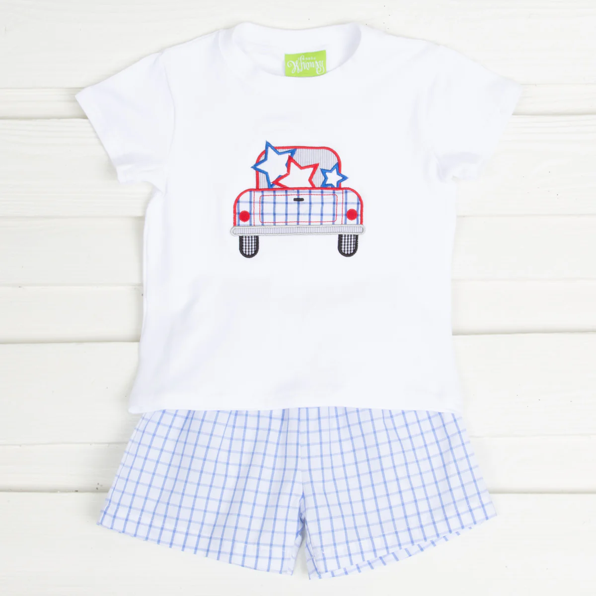 Patriotic Blue Windowpane Boy Short Set - Image 2