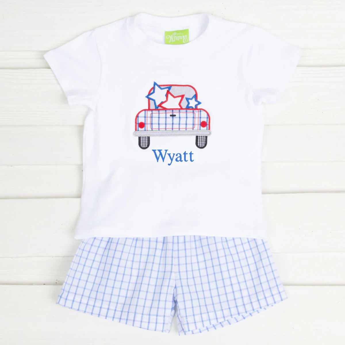Patriotic Blue Windowpane Boy Short Set - Image 3