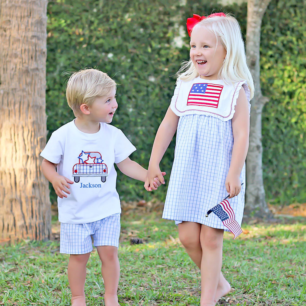 Patriotic Blue Windowpane Boy Short Set - Image 4
