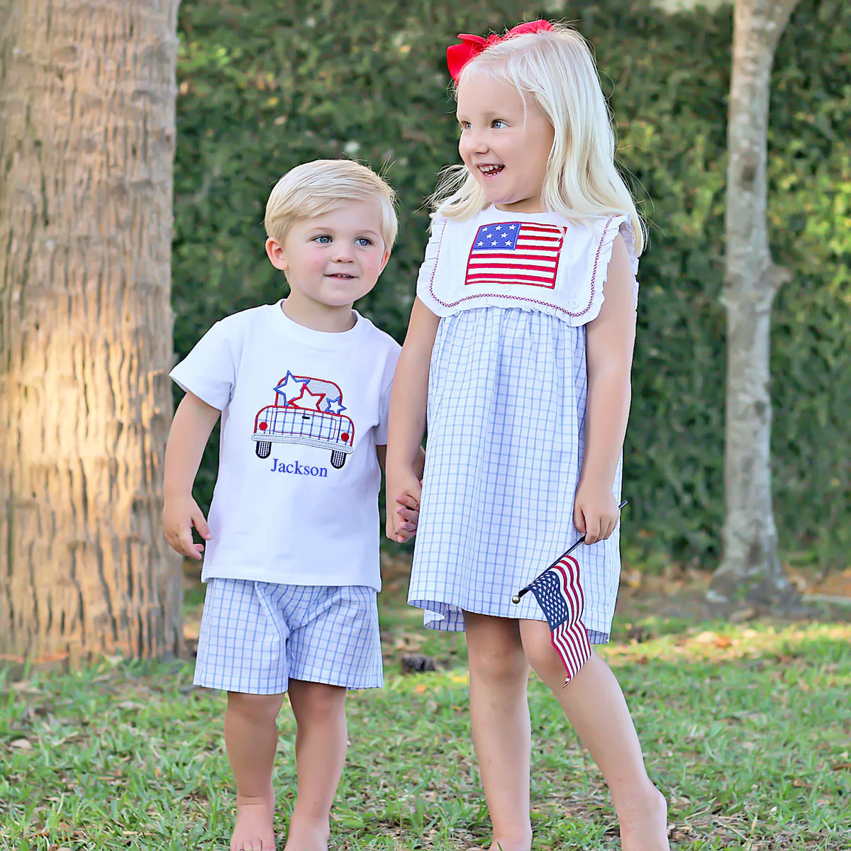Patriotic Blue Windowpane Boy Short Set - Image 5