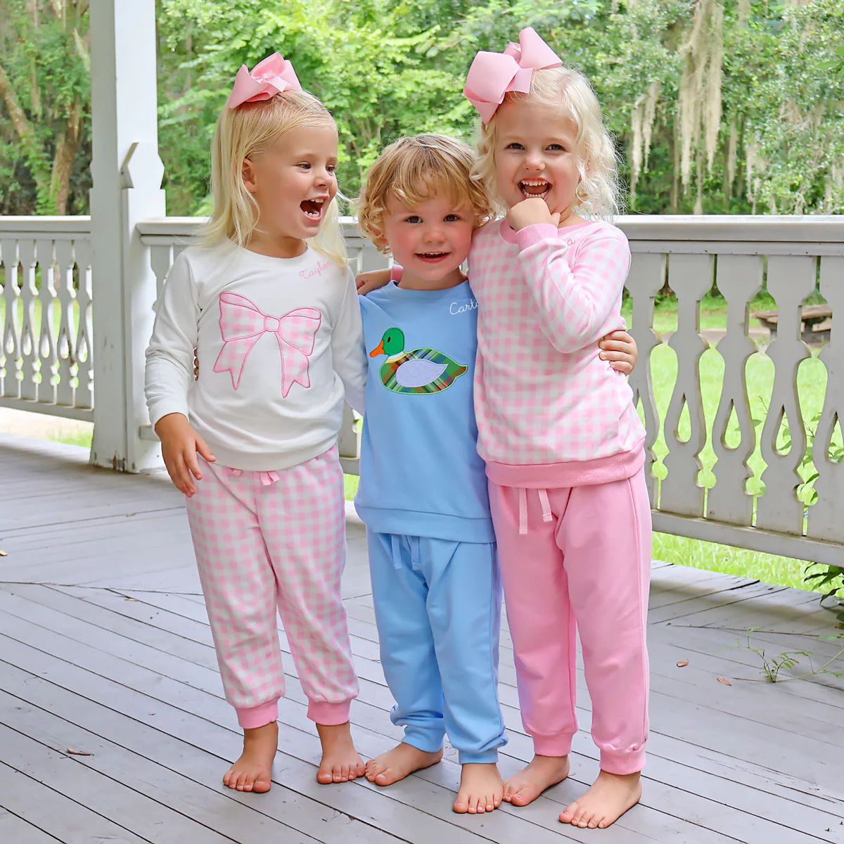 Bow Applique Pink Gingham Jogger Set - Image 5