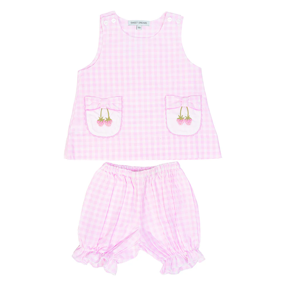 Bow Pocket Embroidered Strawberry Bloomer Set - Image 2