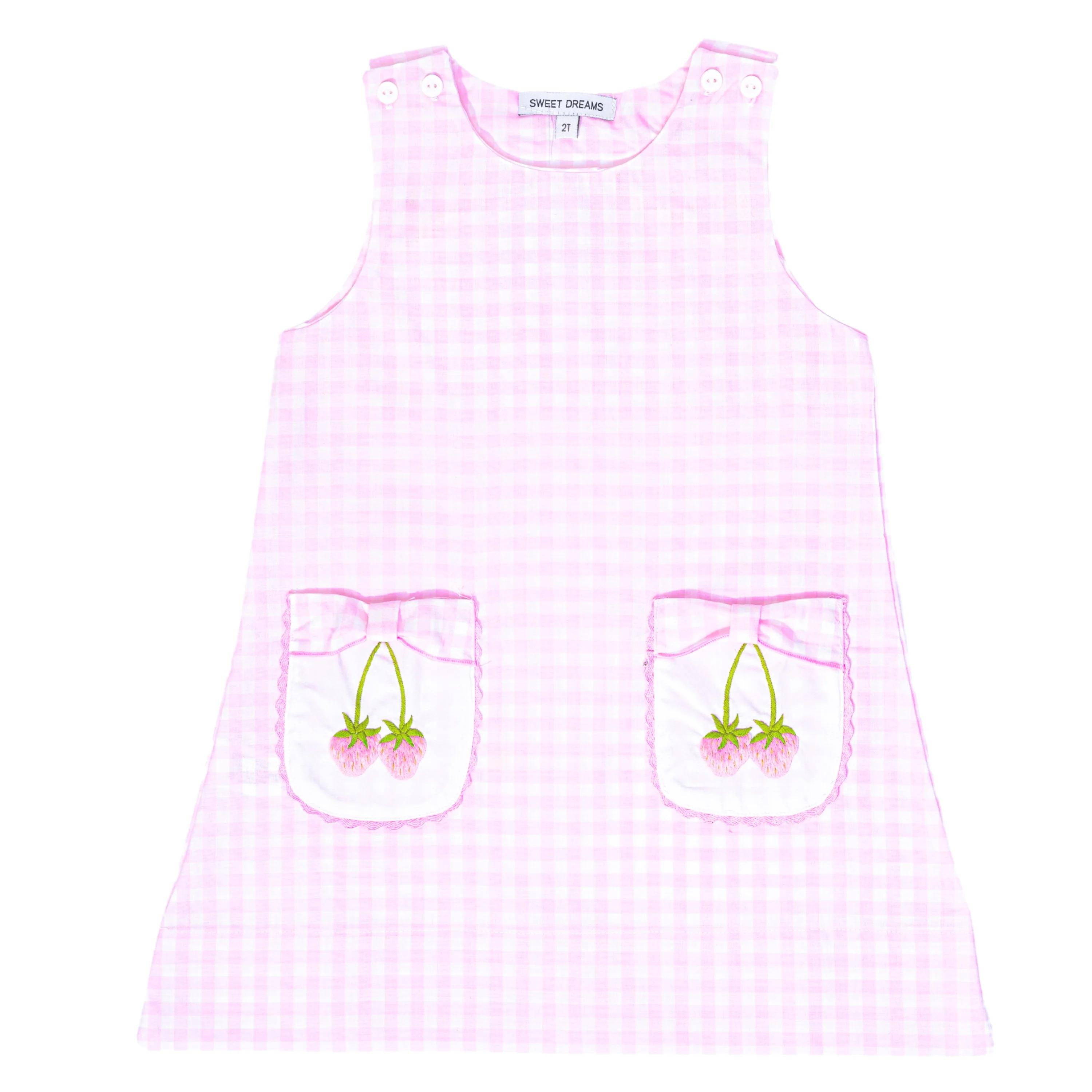 Bow Pocket Embroidered Strawberry Dress - Image 2
