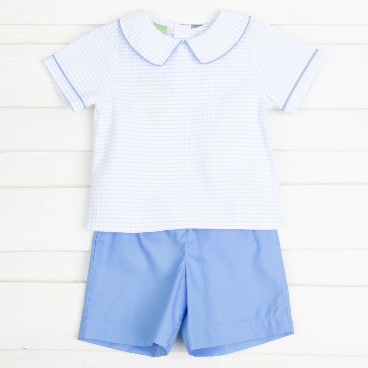Boy Short Set Light Blue Windowpane - Image 2