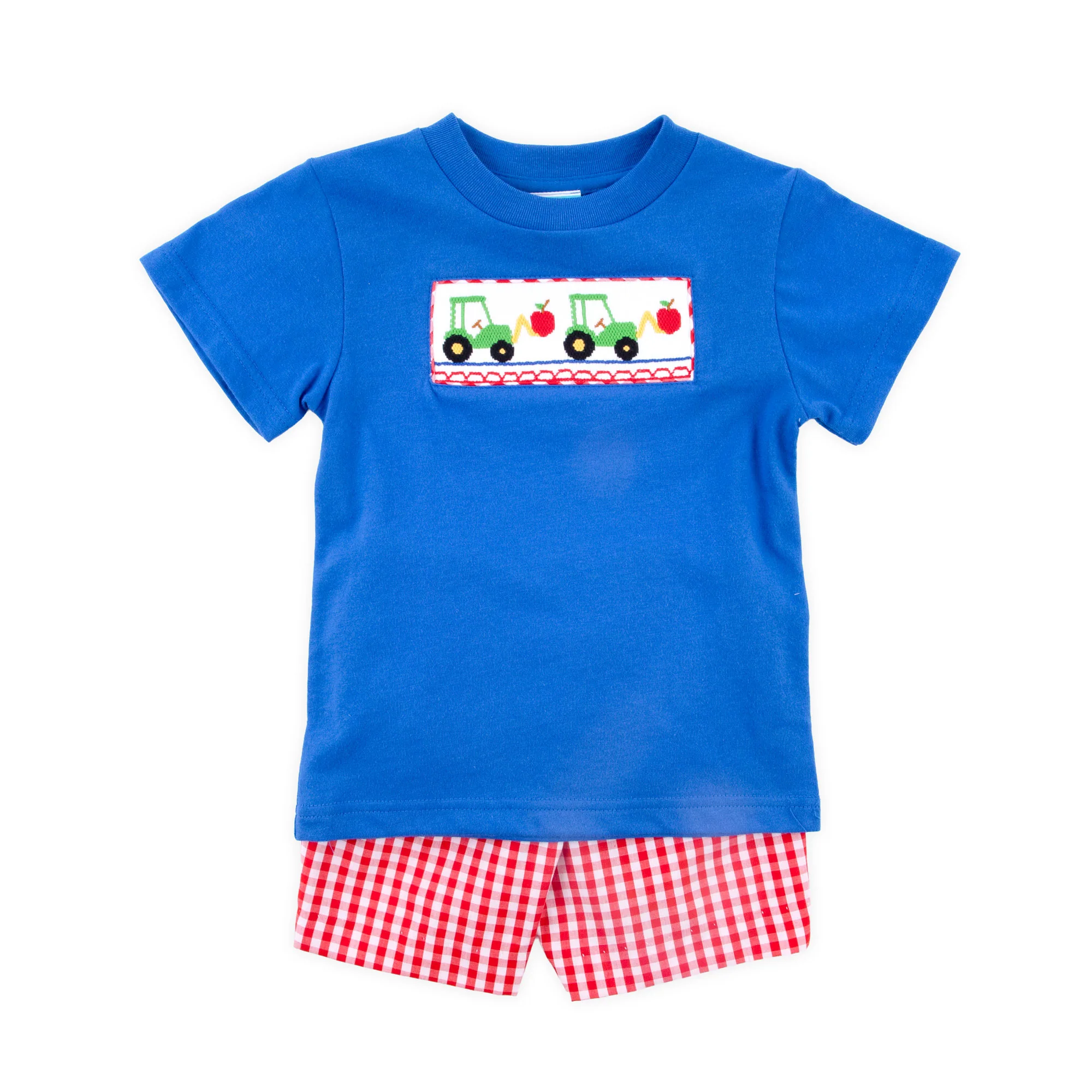 Bright School Year Smocked Red Gingham Short Set - Image 2